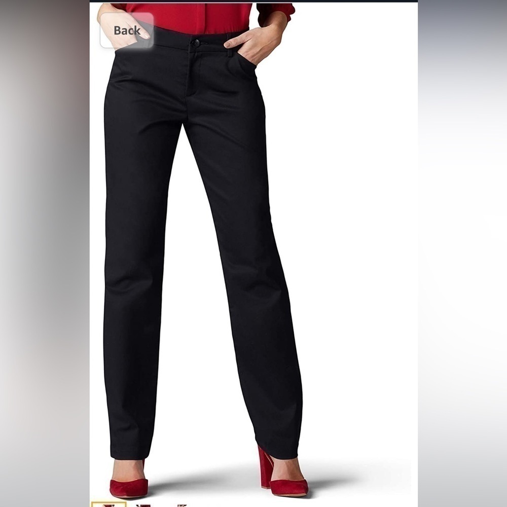 Lee Women's Wrinkle Free Relaxed Fit Straight Leg Pant, Black, 2